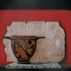 Giovanni Casamassima Reperti Skyphos a figure rosse Tecnica olio su sacco di caff x