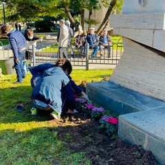 Piantumazione di ciclamini al monumento a Padre Pio