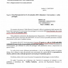 Convocazione Posteggio Festa Patronale Andria