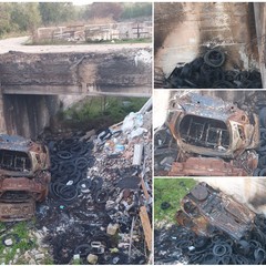 auto rubate bruciate e cumuli di gomme ostruiscono il canale Ciappetta Camaggio
