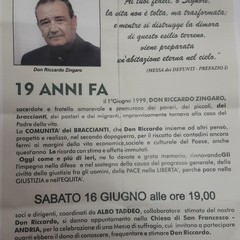 Andria ricorda Don Riccardo Zingaro a 19 anni dalla sua scomparsa
