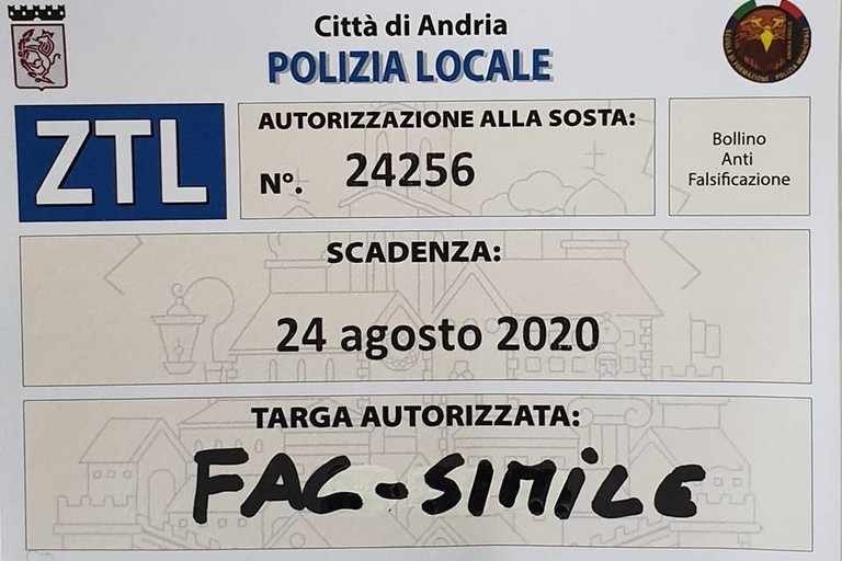 fac simile pass per il centro storico