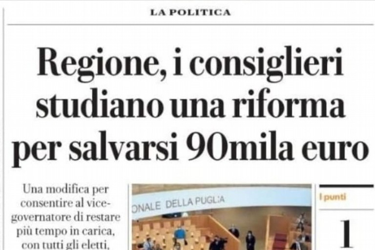 Cosa stanno studiando alla Regione Puglia per non  perdere i soldi delle indennità