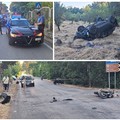 Incidente con dubbia dinamica auto moto a Castel del Monte: tre feriti