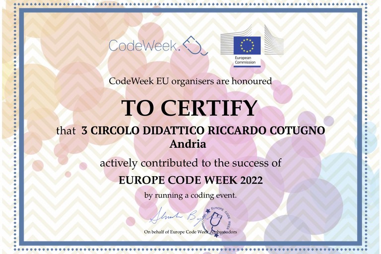 Copia del certificato di partecipazione