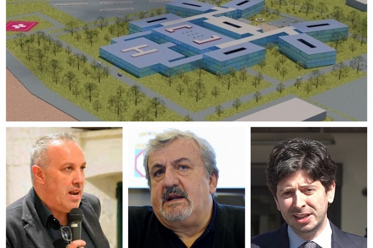 Nuovo ospedale di Andria, da sx Zinni, Emiliano e Speranza