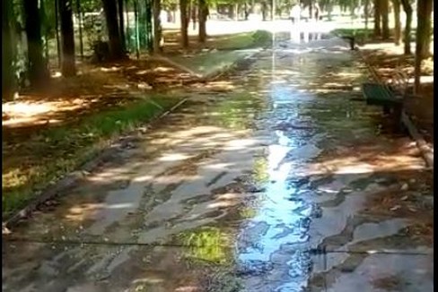 Irrigatori in funzione al mattino nella Villa Comunale JPG