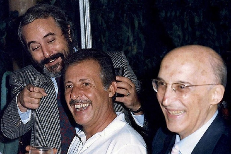 da sx i giudici Falcone, Borsellino e Caponnetto