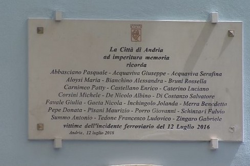 Decennale del disastro ferroviario Andria Corato
