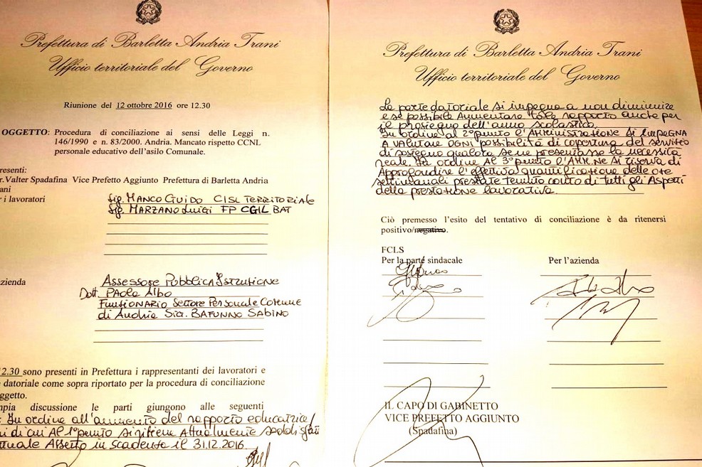 Verbale di conciliazione asilo nido 